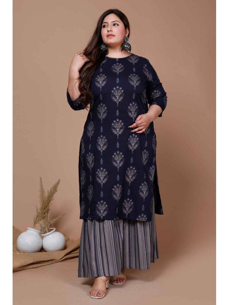     			Doriyaan Cotton Printed Kurti With Sharara And Gharara Women's Stitched Salwar Suit - Blue ( Pack of 1 )