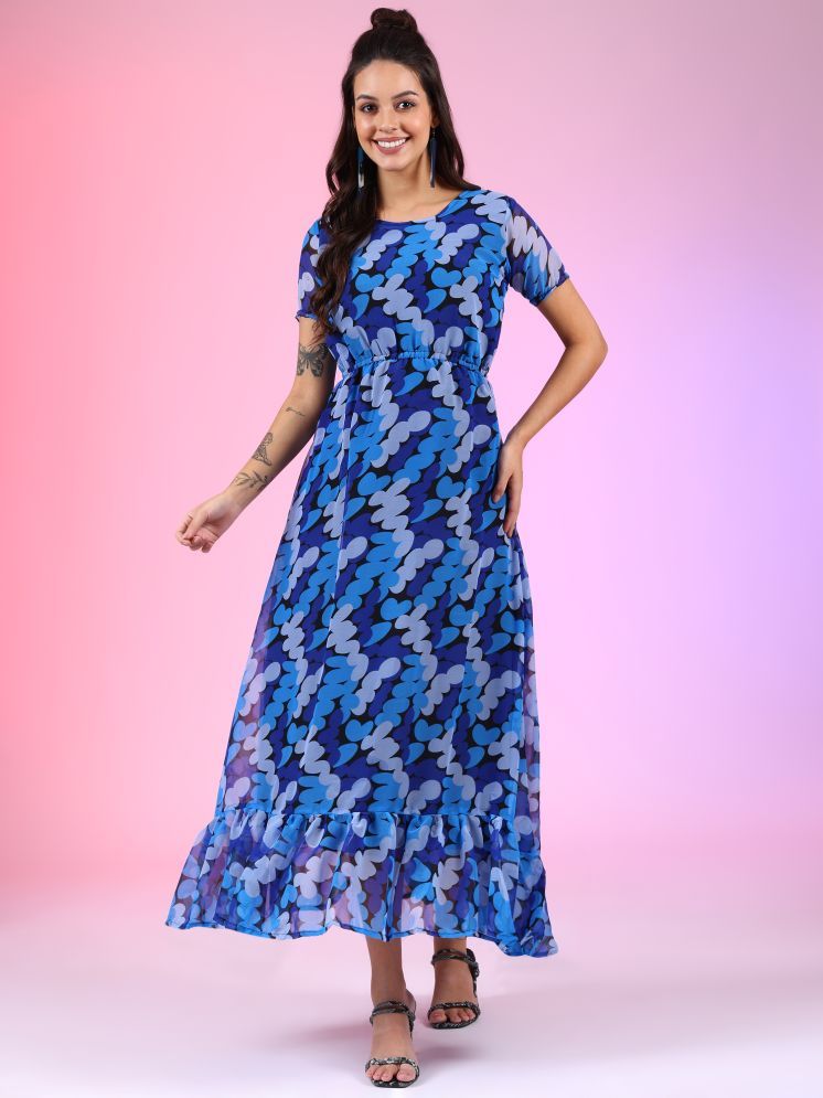     			Femvy Georgette Printed Ankle Length Women's Fit & Flare Dress - Light Blue ( Pack of 1 )