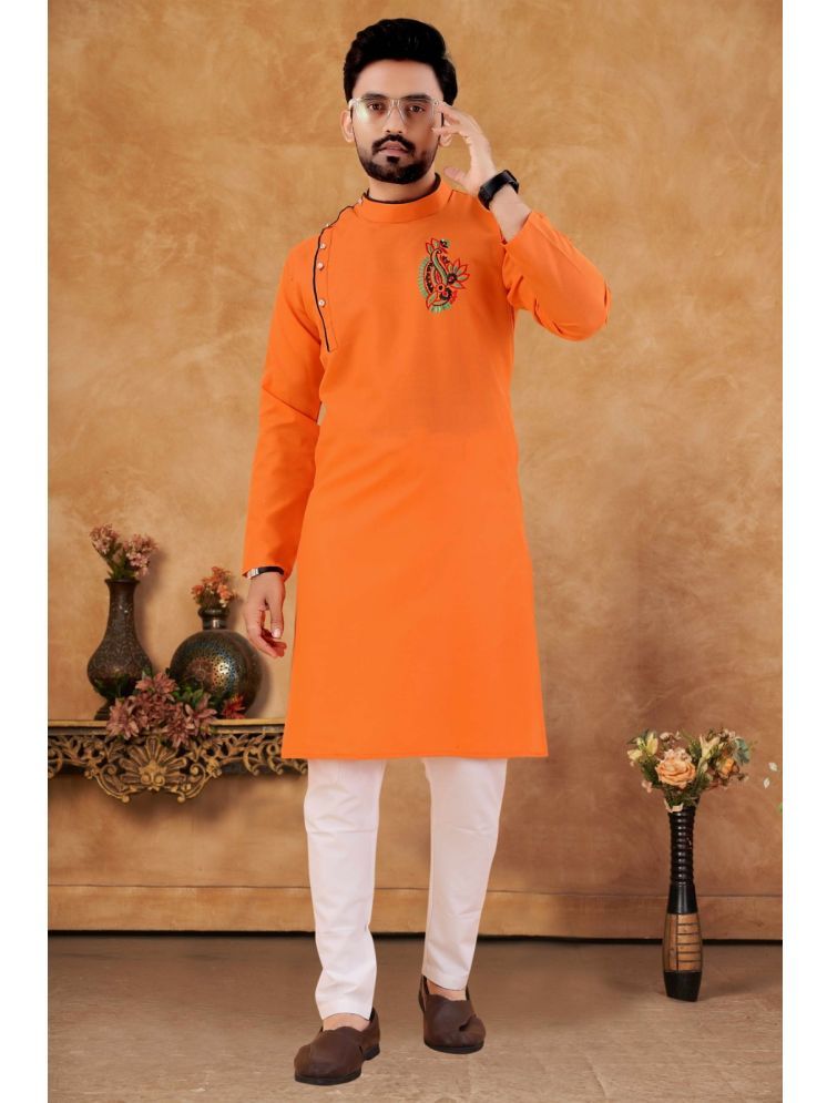     			KIRMESH FASHION Orange Cotton Regular Fit Men's Kurta Pyjama Set ( Pack of 1 )