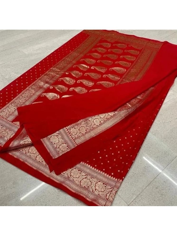     			Lady Shopi Pack of 1 Banarasi Silk Embellished Saree With Blouse Piece ( Red )