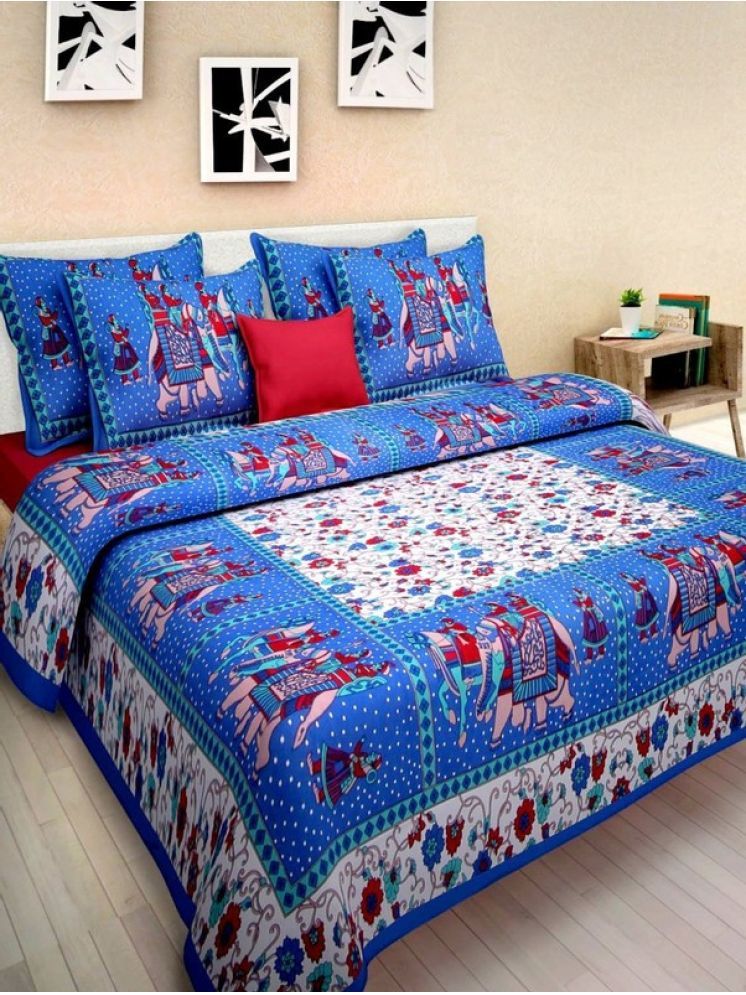     			PETROSOLY Cotton 1 Double Queen Bedsheet with 2 Pillow Covers ( Blue )