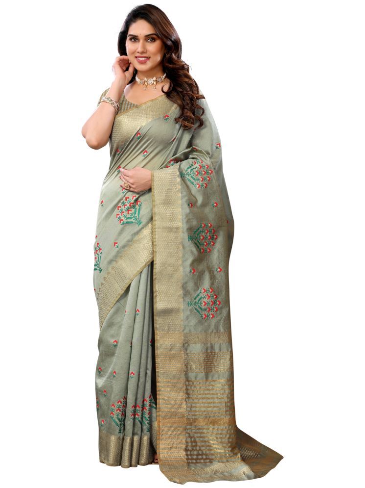     			Sidhidata Pack of 1 Cotton Silk Embroidered Saree With Blouse Piece ( Sea Green )