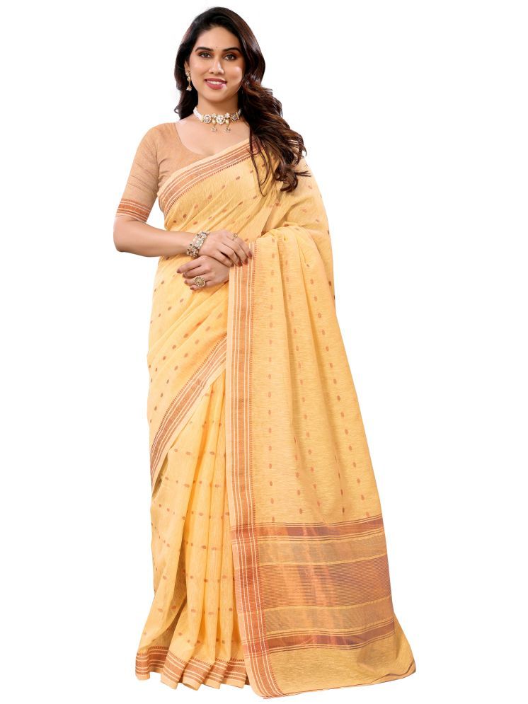     			Sidhidata Pack of 1 Cotton Printed Saree With Blouse Piece ( Yellow )