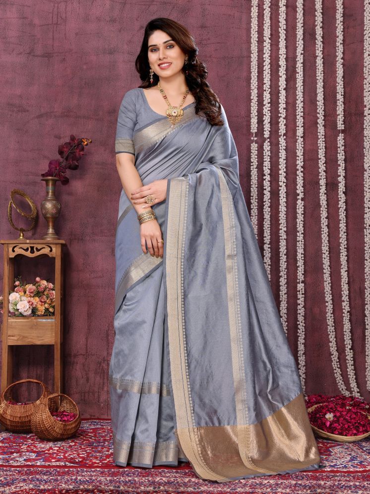     			Sidhidata Pack of 1 Silk Blend Woven Saree With Blouse Piece ( Grey )