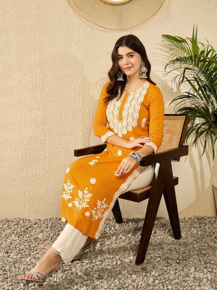     			Vaamsi Pack of 1 Viscose Embroidered Straight Women's Kurti - ( Yellow )