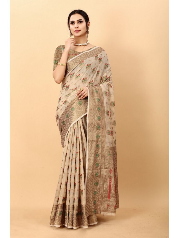     			Varni Fabrics Pack of 1 Cotton Silk Printed Saree With Blouse Piece ( Beige )