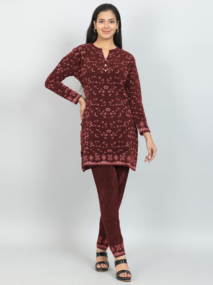     			woolkart Maroon Printed Pant Top Set