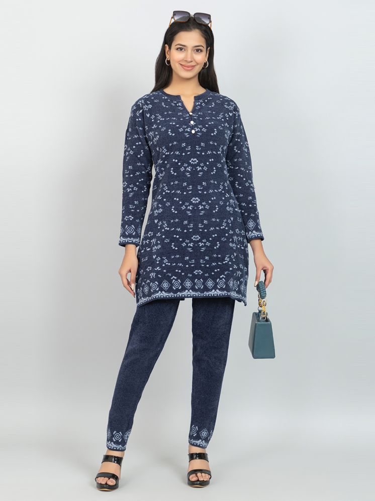     			woolkart Navy Printed Pant Top Set