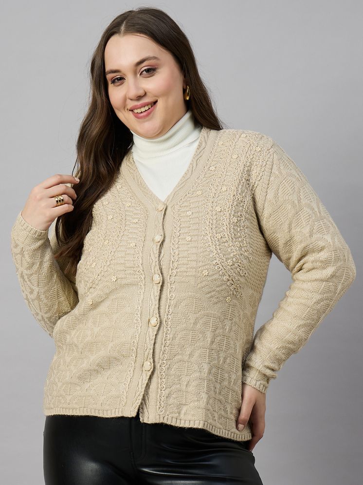     			zigo Acro Wool V Neck Women's Buttoned Cardigans - Beige ( )