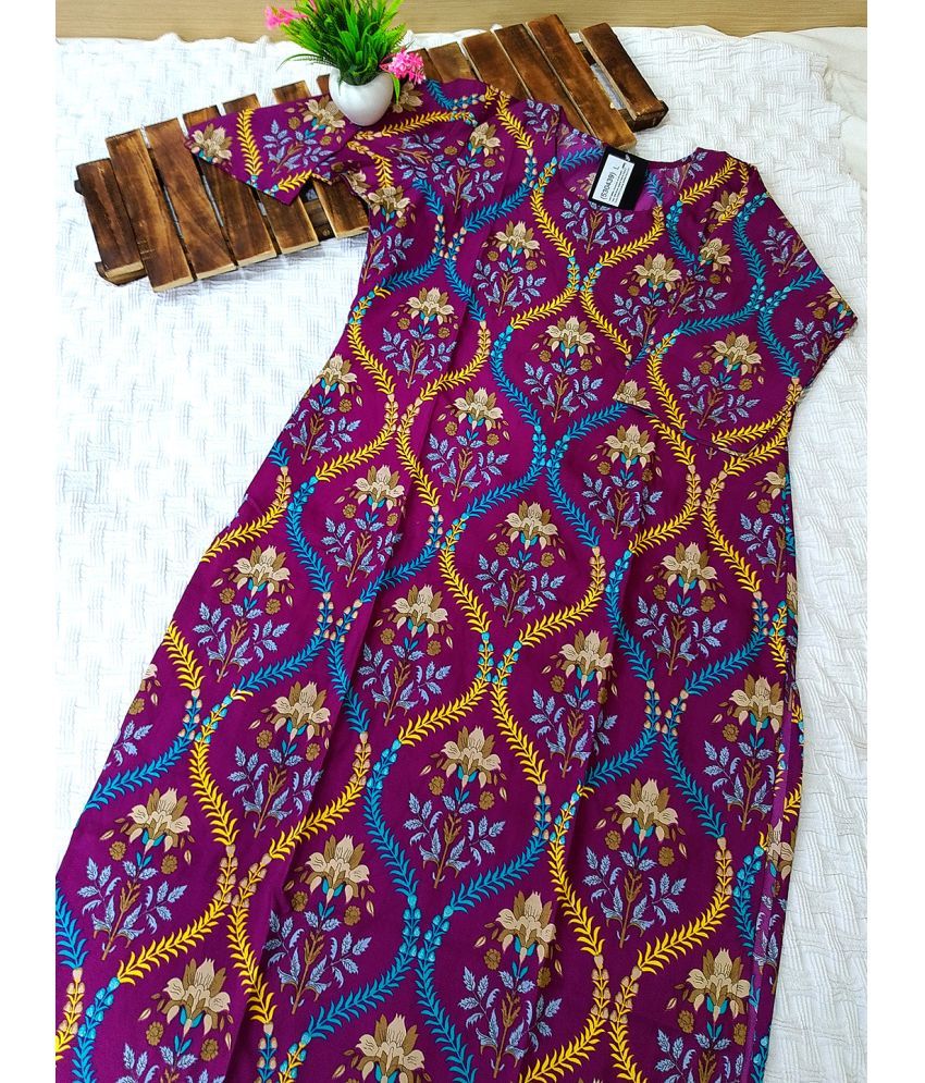     			Ethnicbasket Pack of 1 Crepe Printed Straight Women's Kurti - ( Purple )