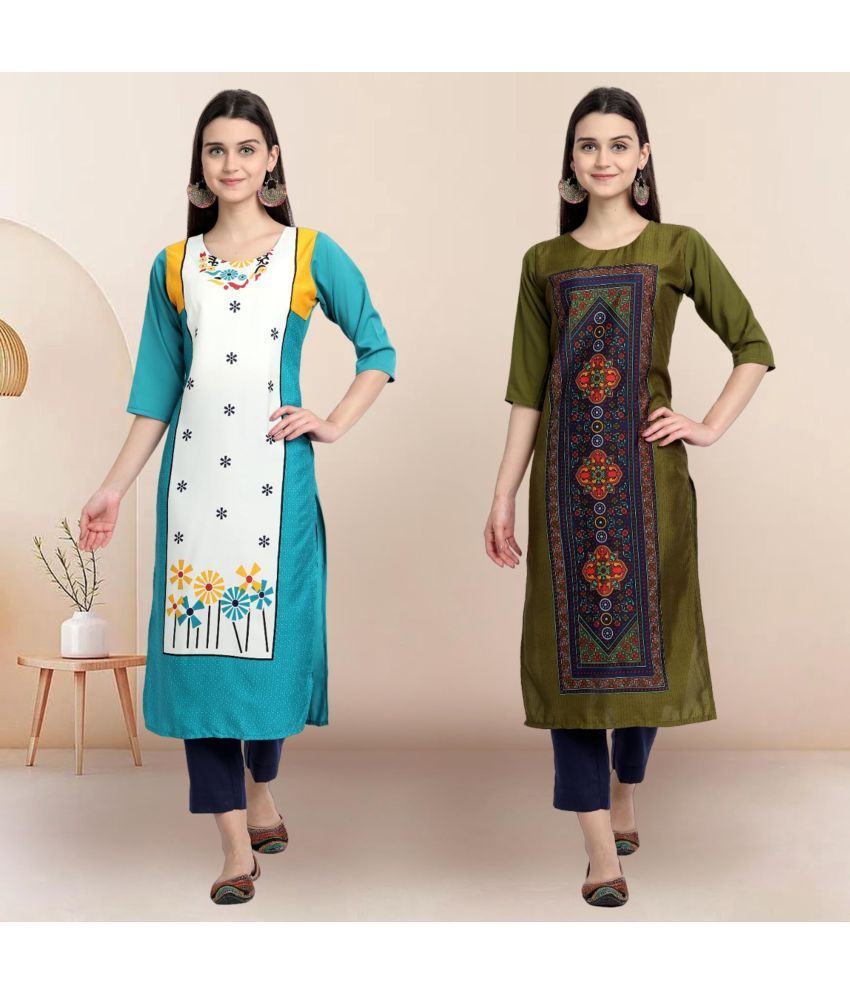     			Ethnicbasket Pack of 2 Crepe Printed Straight Women's Kurti - ( Multicolor1 )