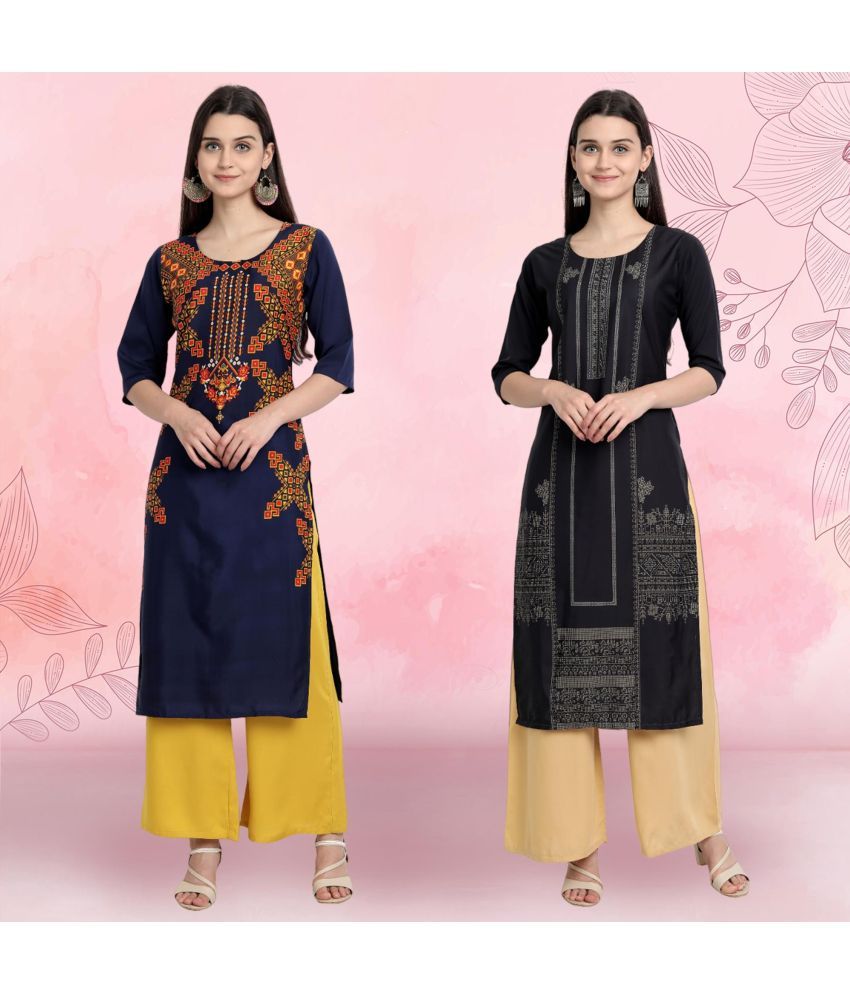     			Ethnicbasket Pack of 2 Crepe Printed Straight Women's Kurti - ( Multicolor3 )