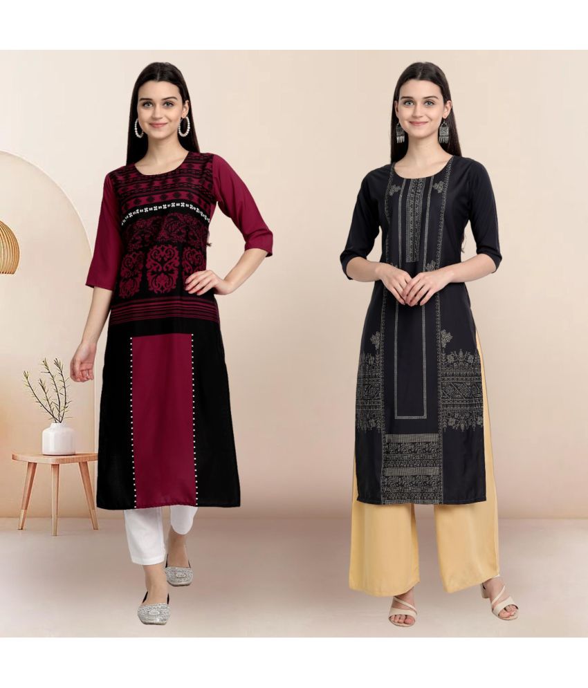     			Ethnicbasket Pack of 2 Crepe Printed Straight Women's Kurti - ( Multicolor3 )