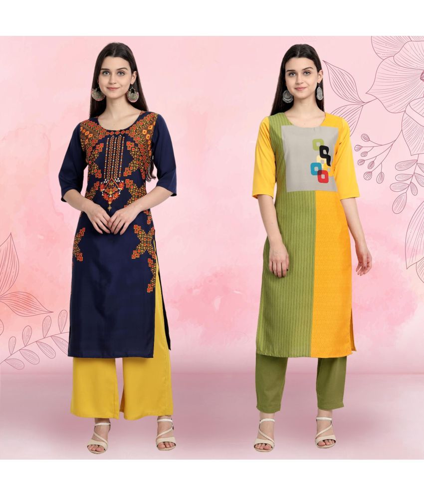     			Ethnicbasket Pack of 2 Crepe Printed Straight Women's Kurti - ( Multicolor2 )