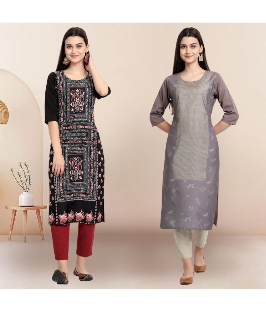     			Ethnicbasket Pack of 2 Crepe Printed Straight Women's Kurti - ( Multicolor4 )