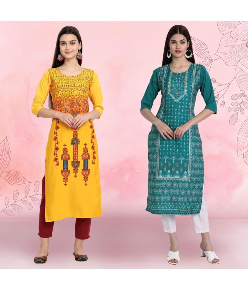     			Ethnicbasket Pack of 2 Crepe Printed Straight Women's Kurti - ( Multicolor1 )