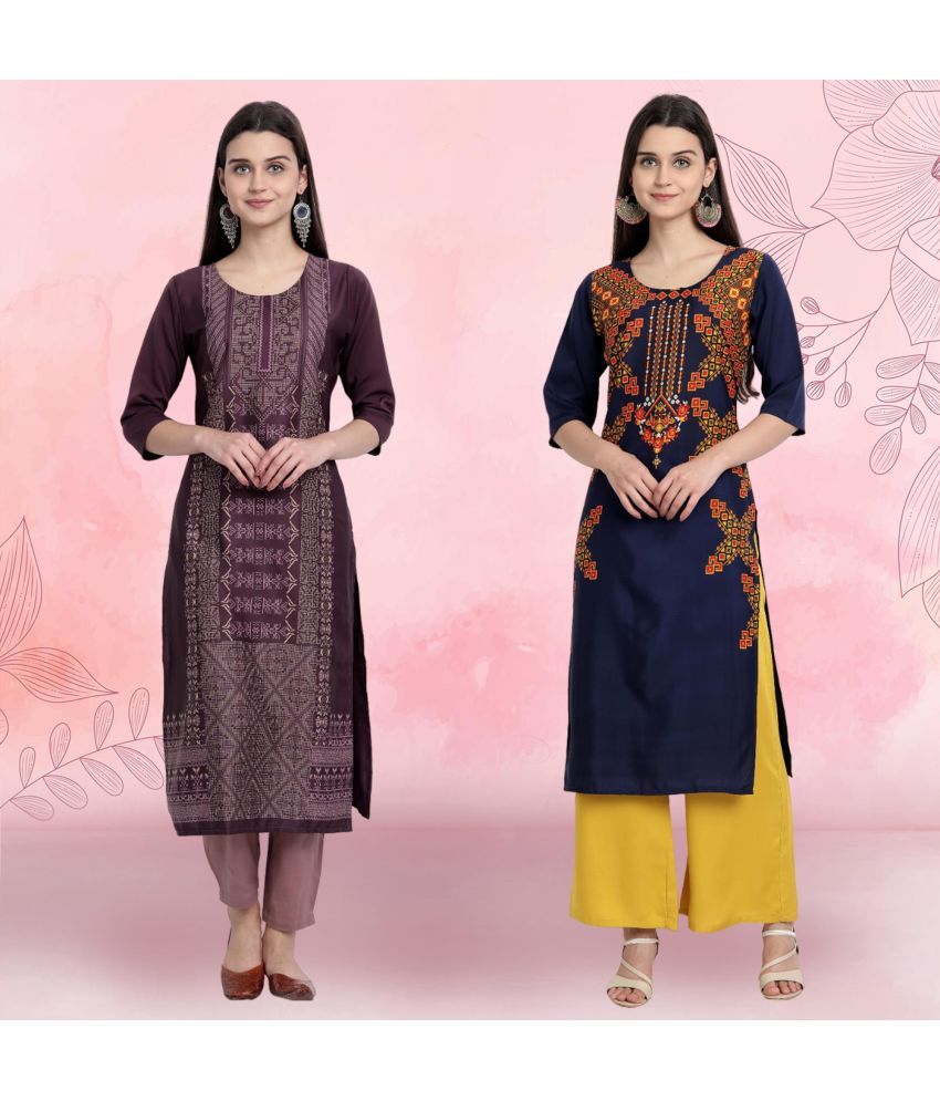     			Ethnicbasket Pack of 2 Crepe Printed Straight Women's Kurti - ( Multicolor )