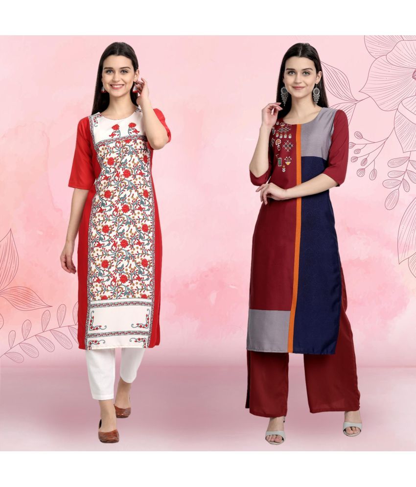     			Ethnicbasket Pack of 2 Crepe Printed Straight Women's Kurti - ( Multicolor1 )