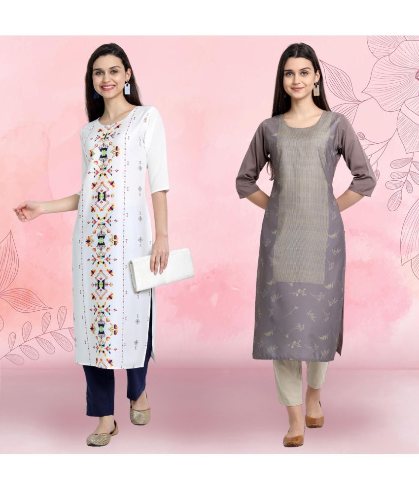     			Ethnicbasket Pack of 2 Crepe Printed Straight Women's Kurti - ( Multicolor1 )