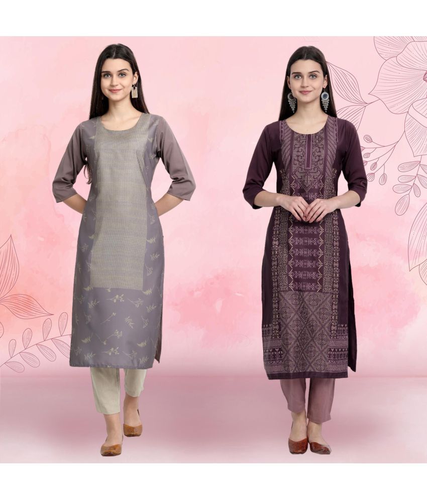     			Ethnicbasket Pack of 2 Crepe Printed Straight Women's Kurti - ( Multicolor2 )