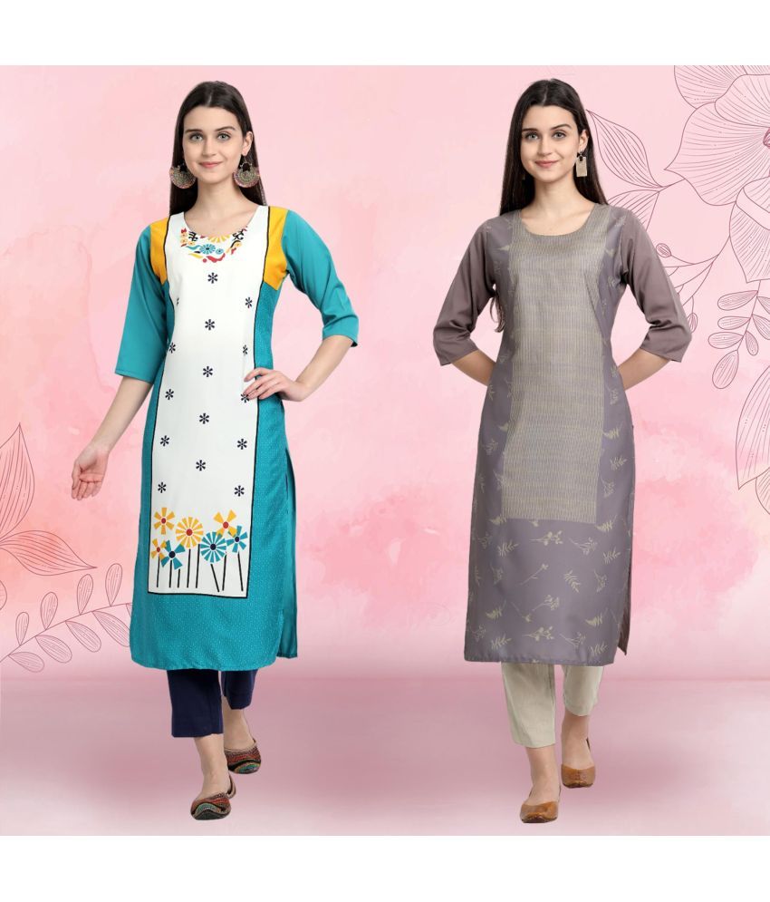     			Ethnicbasket Pack of 2 Crepe Printed Straight Women's Kurti - ( Multicolor3 )