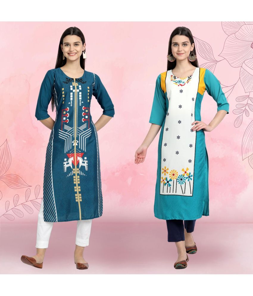     			Ethnicbasket Pack of 2 Crepe Printed Straight Women's Kurti - ( Multicolor1 )