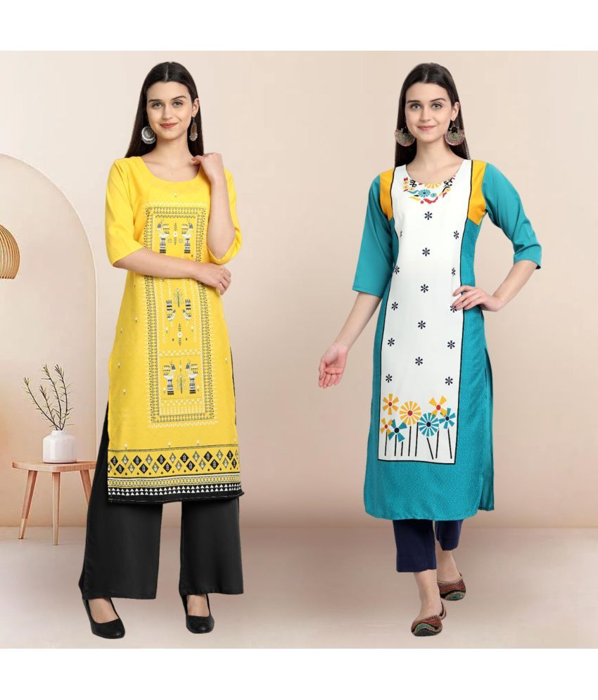     			Ethnicbasket Pack of 2 Crepe Printed Straight Women's Kurti - ( Multicolor4 )