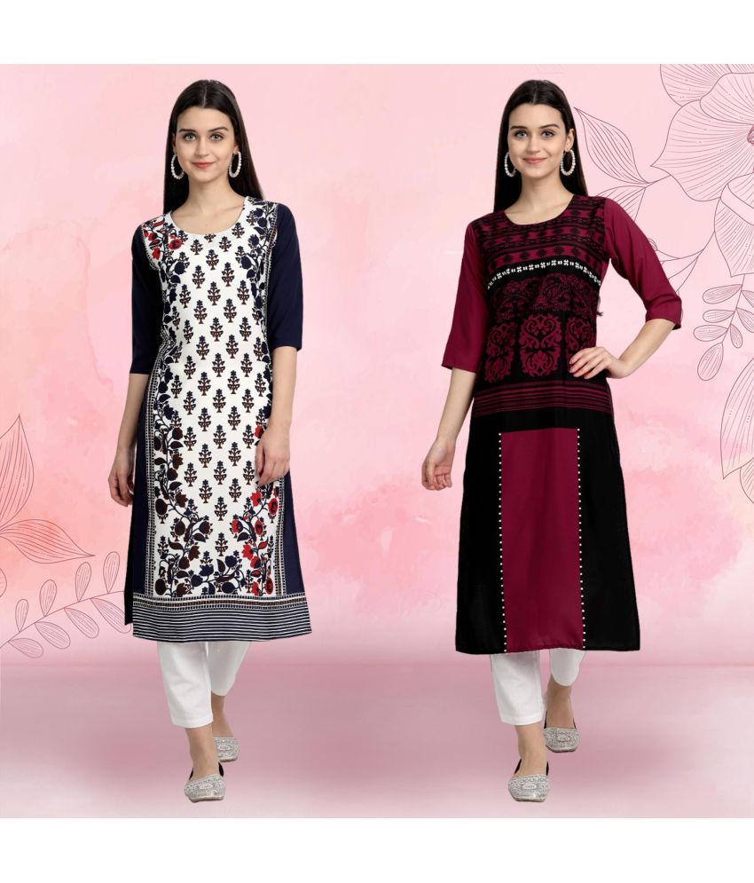     			Ethnicbasket Pack of 2 Crepe Printed Straight Women's Kurti - ( Multicolor2 )