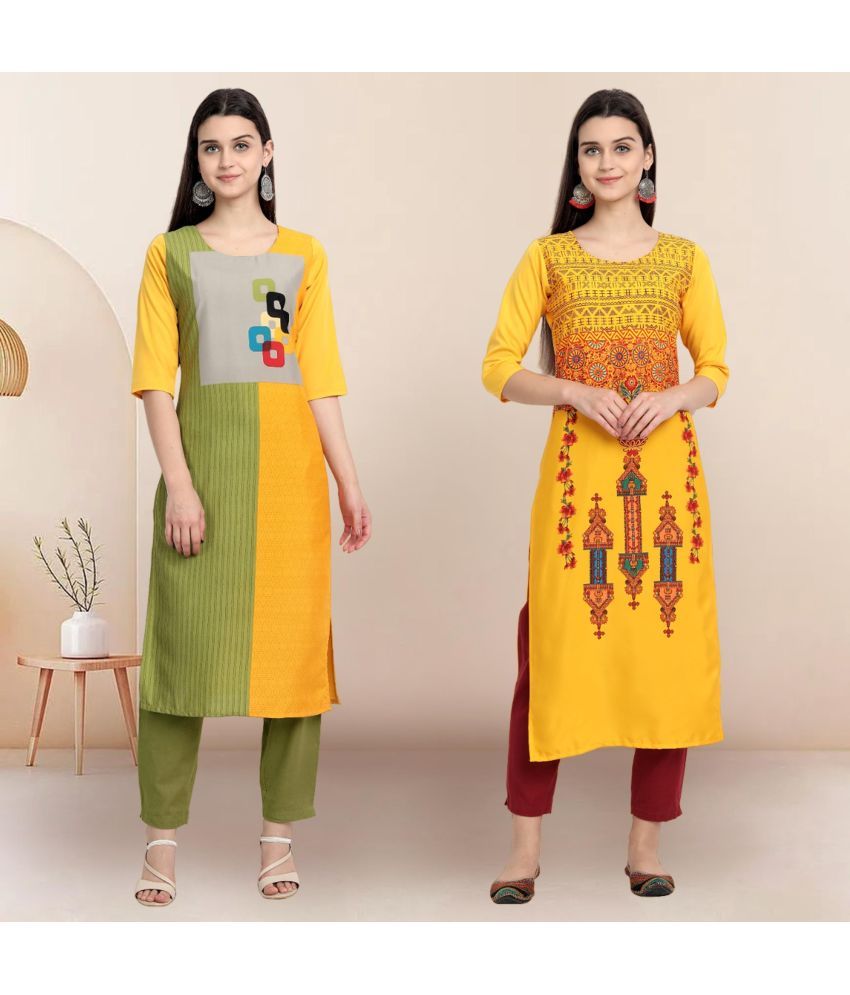     			Ethnicbasket Pack of 2 Crepe Printed Straight Women's Kurti - ( Multicolor1 )