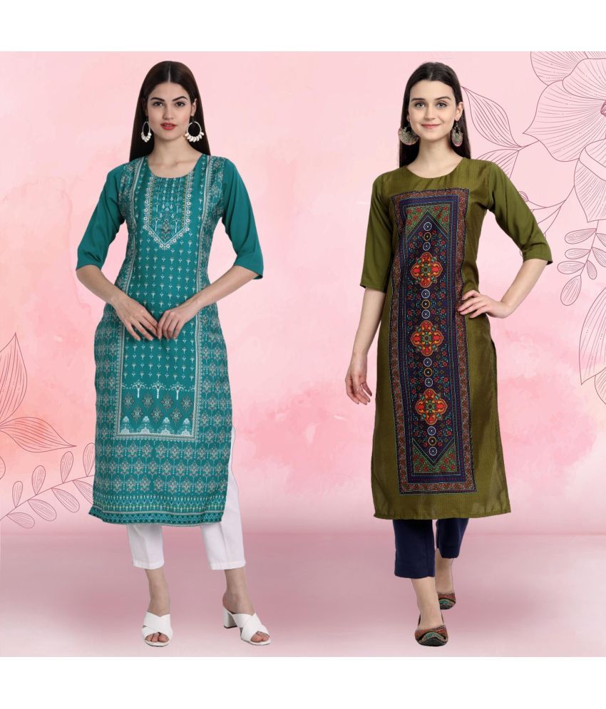     			Ethnicbasket Pack of 2 Crepe Printed Straight Women's Kurti - ( Multicolor4 )