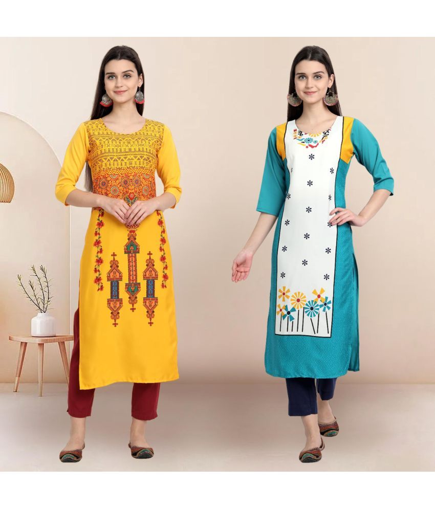     			Ethnicbasket Pack of 2 Crepe Printed Straight Women's Kurti - ( Multicolor1 )