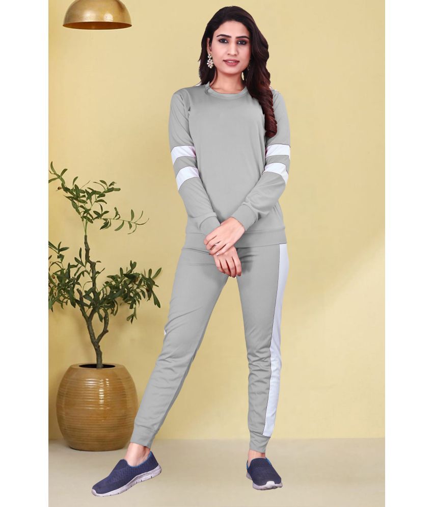     			CUBIQ Grey Cotton Blend Striped Tracksuit - Pack of 1