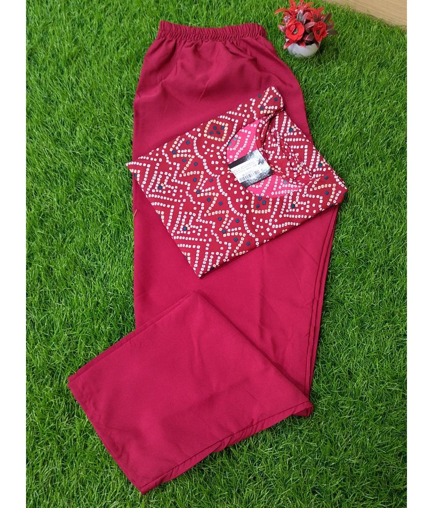     			Ethnicbasket Crepe Printed Kurti With Pants Women's Stitched Salwar Suit - Maroon ( Pack of 1 )