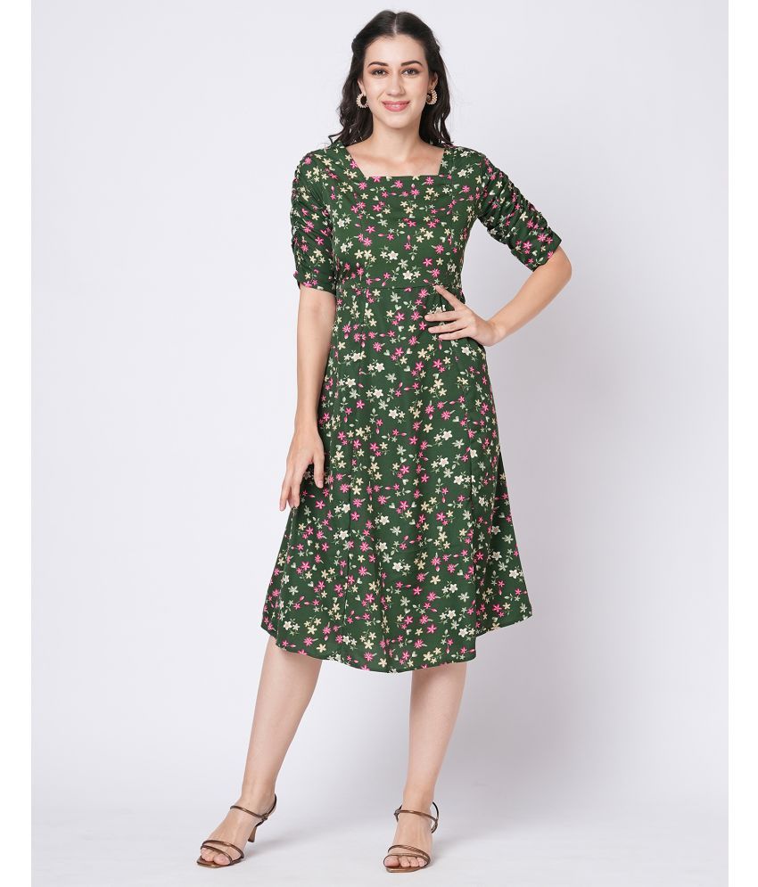     			Selvia Crepe Printed Midi Women's A-line Dress - Green ( Pack of 1 )