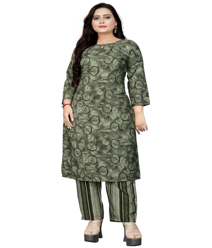     			HARPITA Rayon Printed Kurti With Pants Women's Stitched Salwar Suit - Green ( Pack of 1 )