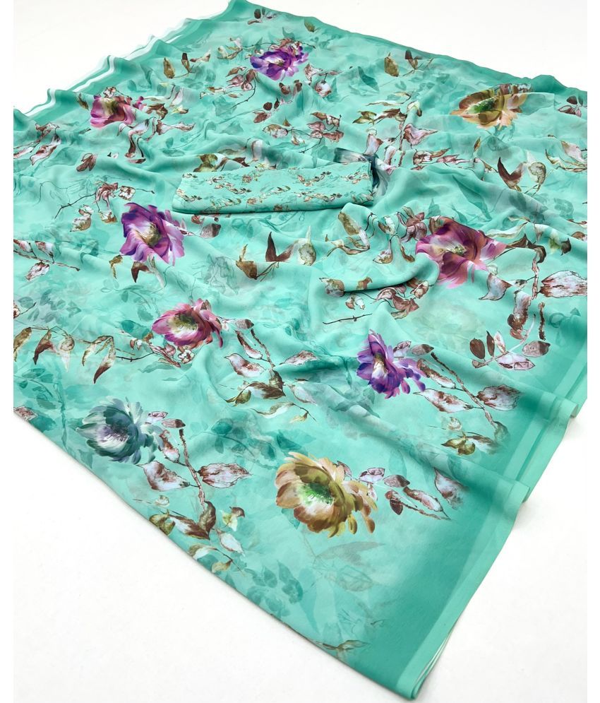     			KOMAL NX Pack of 1 Georgette Printed Saree With Blouse Piece ( Teal )