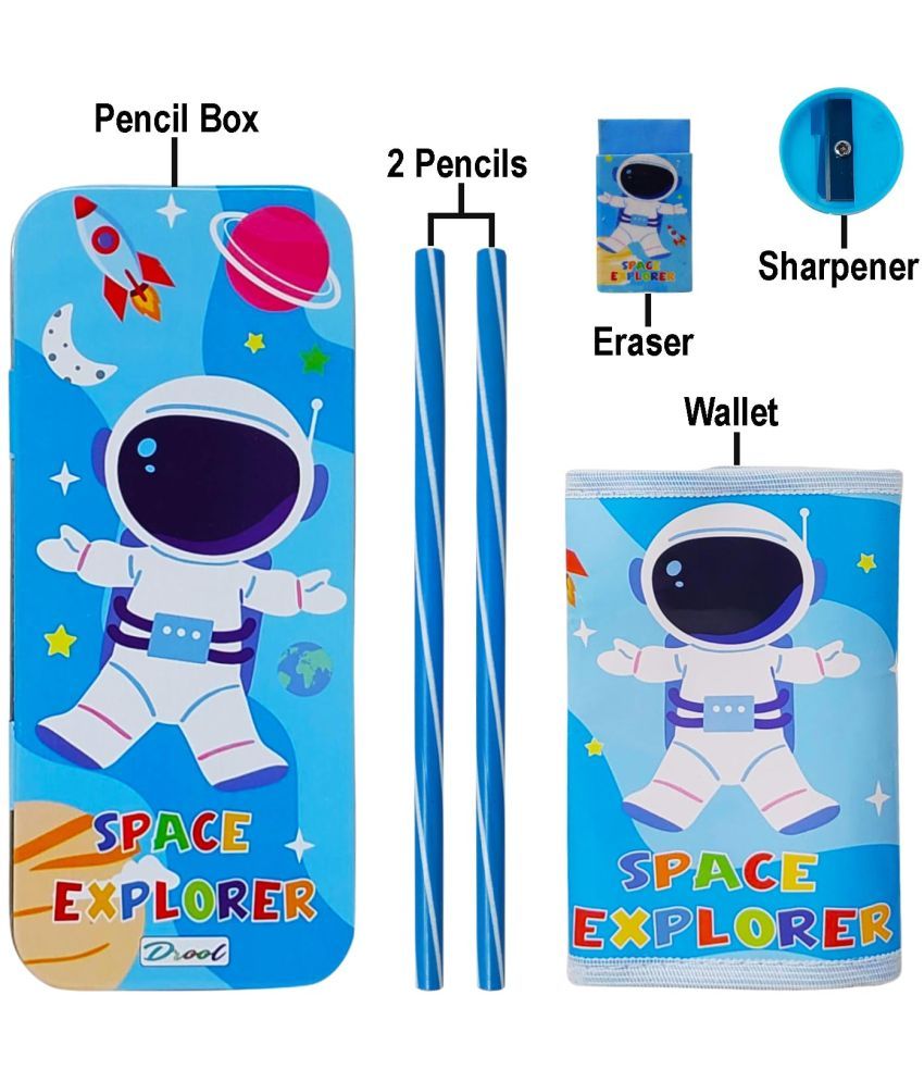     			Kalra Magic Space Stationery Set for Boys Space set kit includes- Pencil Box for Boys for kids , Space Wallet Theme Pencil Eraser Sharpener combo pack for School | Birthday Gift for Boys