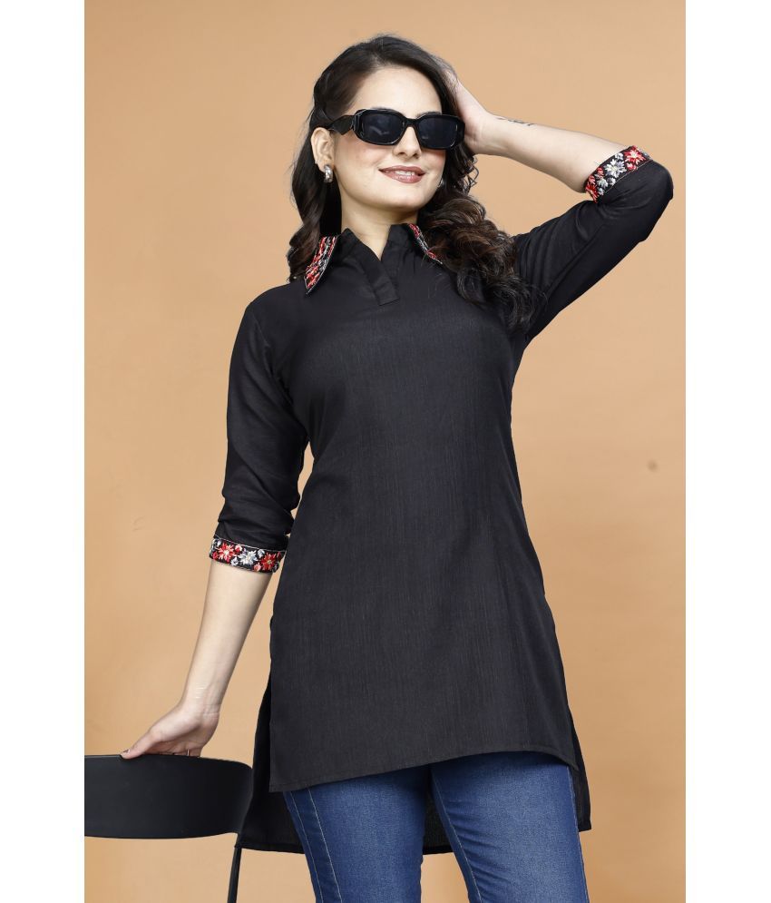     			Nirja Fab Pack of 1 Rayon Embroidered Straight Women's Kurti - ( Black )