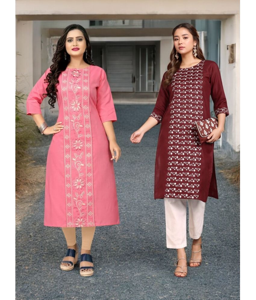     			VINHSCAPE Pack of 2 Cotton Embroidered Anarkali Women's Kurti - ( Multicolor )