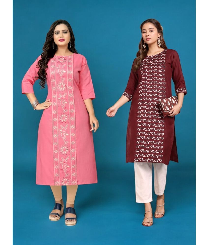     			VINHSCAPE Pack of 2 Cotton Embroidered Anarkali Women's Kurti - ( Multicolor )