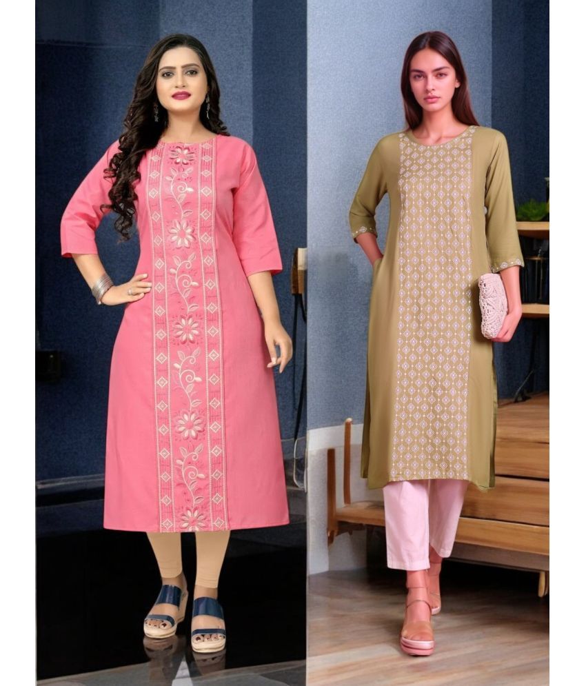     			VINHSCAPE Pack of 2 Cotton Embroidered Anarkali Women's Kurti - ( Multicolor )