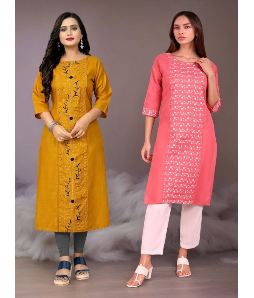     			VINHSCAPE Pack of 2 Cotton Embroidered Anarkali Women's Kurti - ( Multicolor )