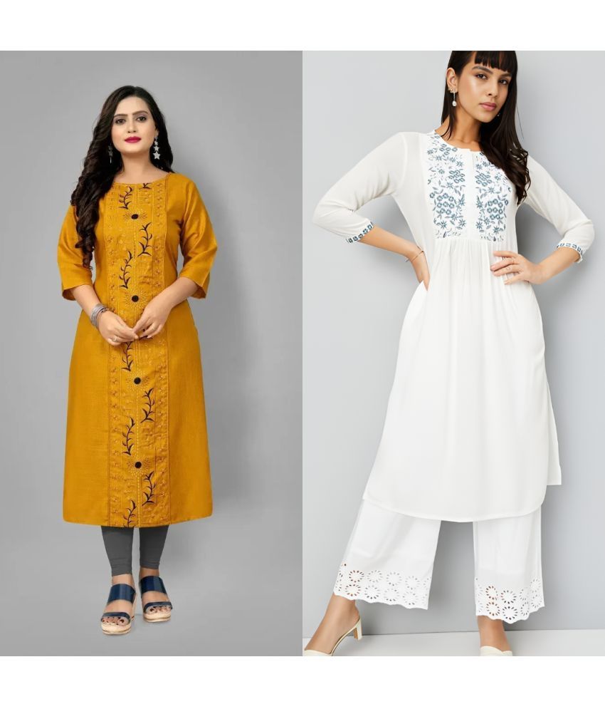     			VINHSCAPE Pack of 2 Cotton Embroidered Anarkali Women's Kurti - ( Multicolor )