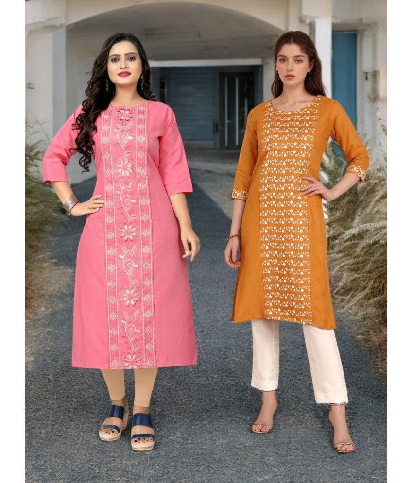     			VINHSCAPE Pack of 2 Cotton Embroidered Anarkali Women's Kurti - ( Multicolor )