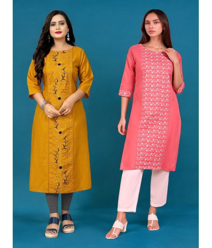     			VINHSCAPE Pack of 2 Cotton Embroidered Anarkali Women's Kurti - ( Multicolor )