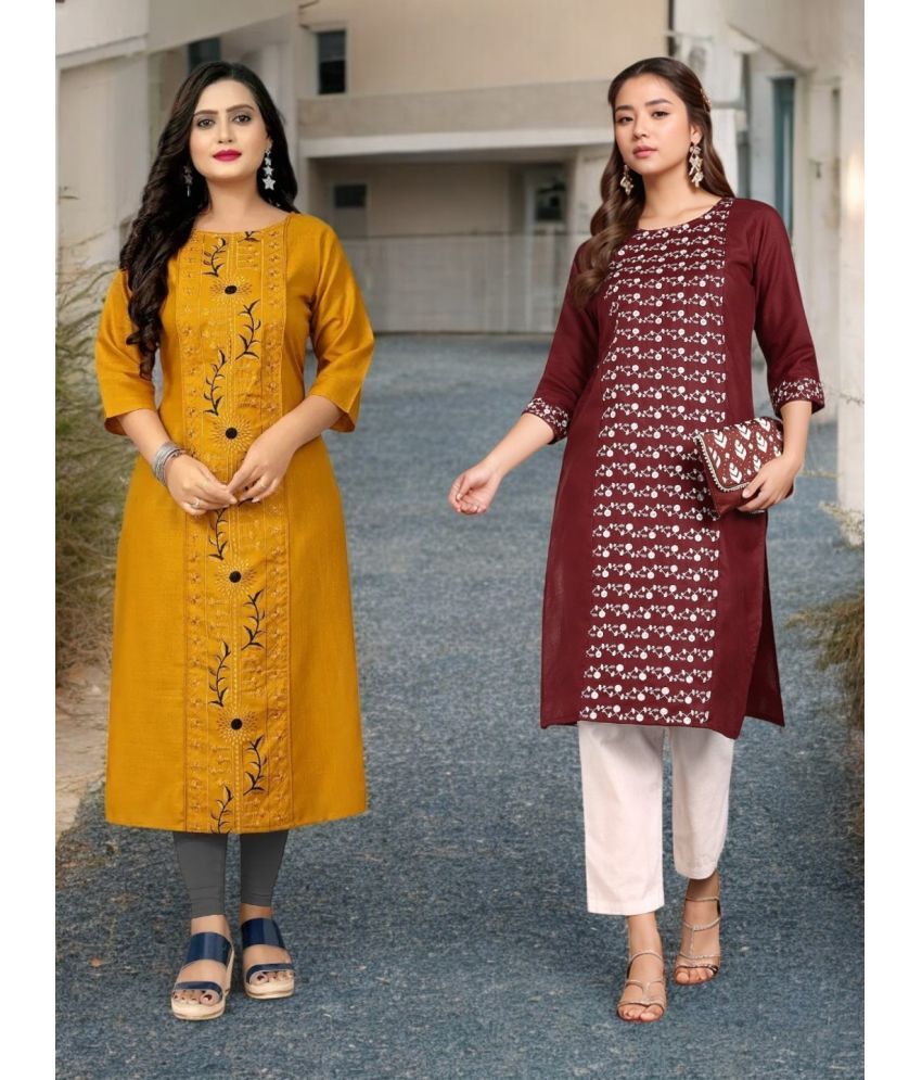     			VINHSCAPE Pack of 2 Cotton Embroidered Anarkali Women's Kurti - ( Multicolor )