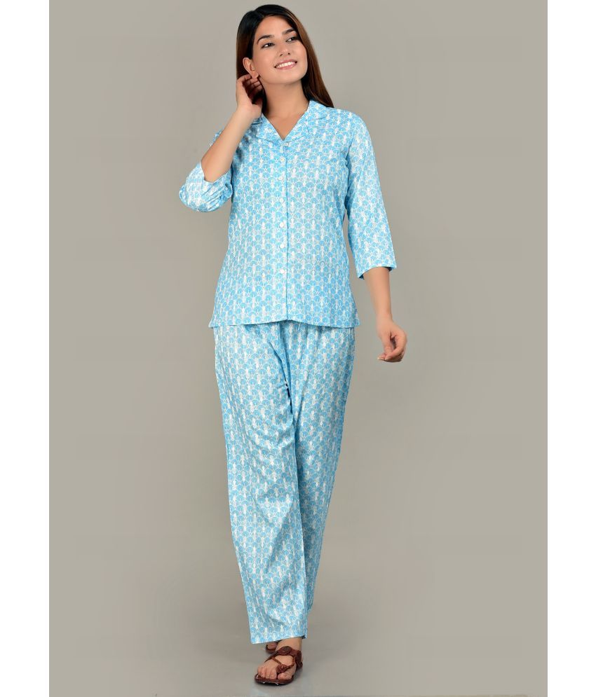     			Yash Gallery Blue Rayon Women's Nightwear Nightsuit Sets ( Pack of 1 )