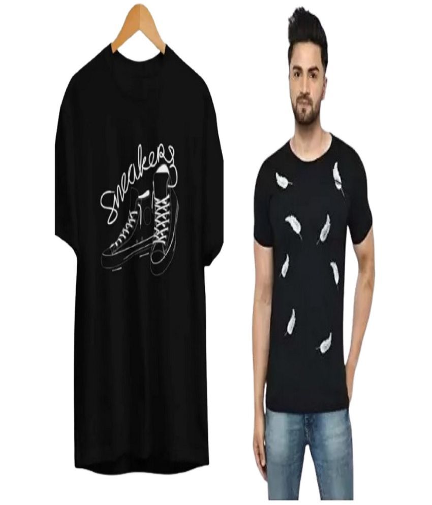     			attitude start of fashion Polyester Regular Fit Printed Half Sleeves Men's Round T-Shirt - Black ( Pack of 2 )