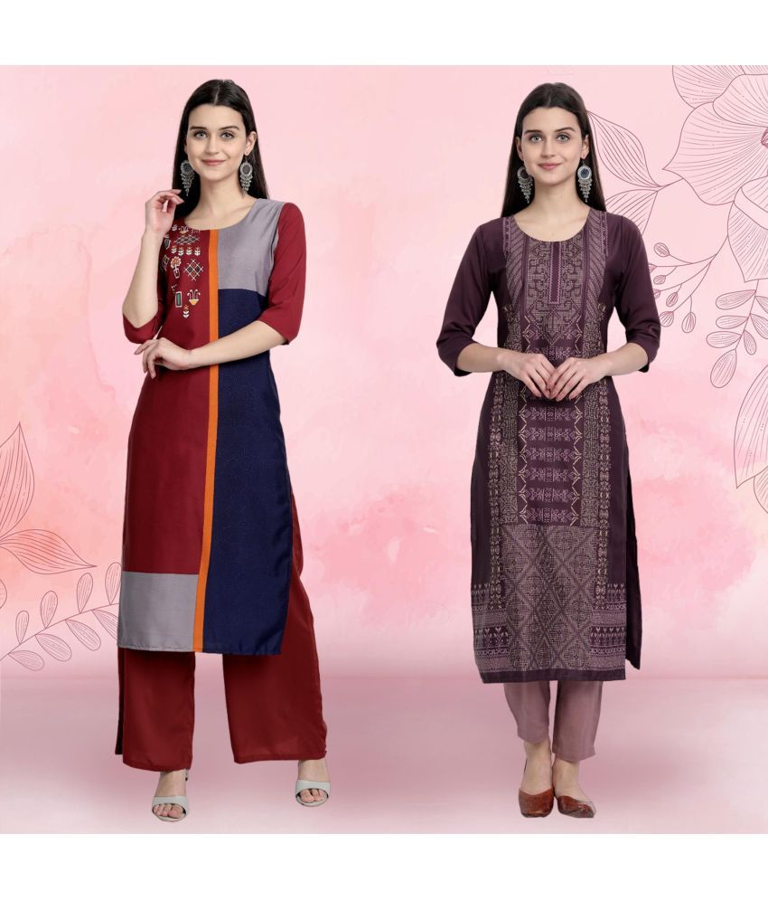     			1 Stop Fashion Pack of 2 Crepe Printed Straight Women's Kurti - ( Multicolor1 )