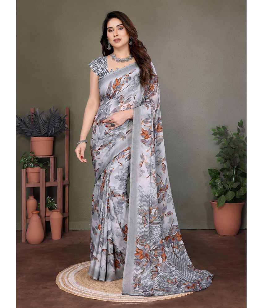     			ANAND SAREES Pack of 1 Georgette Printed Saree With Blouse Piece ( Grey )